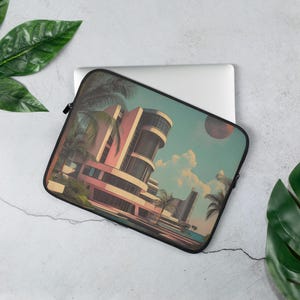 Retro Futuristic Laptop Sleeve | Vaporwave Palm Beach Art Case | Surreal Aesthetic All-Over Print Laptop Cover for Stylish Tech Protection