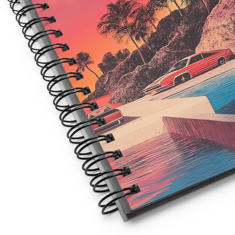 Retro Futuristic Spiral Notebook | Vaporwave Neon Mansion All-over ...