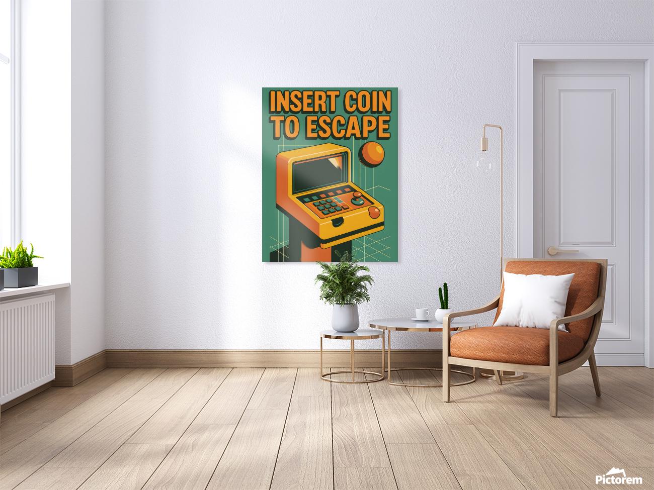 コインを入れて脱出するキャンバスプリント | レトロアーケードウォールアート | 80年代ゲーマールームデコレーション | ヴィンテージゲームギフト  | キャンバスラップのピクセルアートポスター