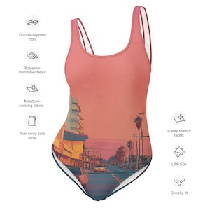 One-Piece Swimsuit | Retro 80s Bathing Suit | Vaporwave High-Cut Swimwear | Trendy Neon Beachwear | Aesthetic Summer Swimsuit