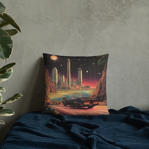 Retro Palm Tree Basic Pillow | 80s Sunset Aesthetic Home Decor | Vaporwave Throw Pillow | Beach Vibe Cushion | Soft Sofa Accent Gift
