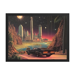 Retro Futuristic Cityscape Digital Art Print | Synthwave Neon Car Landscape | Sci-Fi Wall Decor | Instant Download