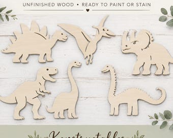 Unfinished Wooden Dinosaur Cutouts | DIY Dinosaur Wood Shapes | Baltic Birch Craft Blanks | Paintable Dinosaur Decor | Choose Your Dinosaur