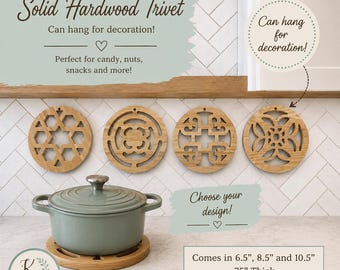 Solid Hardwood Trivet | Decorative Wood Hot Pad | Kitchen Potholder | Rustic Farmhouse Trivet | Cnc Cut Wooden Trivet | Custom Design