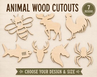 Unfinished Wooden Animal Shapes | DIY Wood Animal Cutouts | Baltic Birch Craft Blanks | Paint Your Own Woodland, Farm & Safari Animals