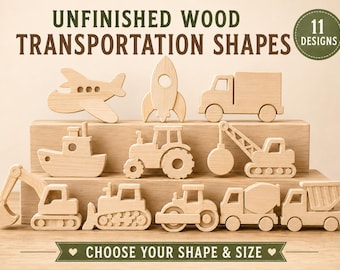 Unfinished Wooden Transportation Cutouts | Cars, Trucks, Trains & Construction Vehicles | DIY Paint Craft | Baltic Birch Wood Shapes