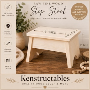 Unfinished Pine Step Stool | Solid Wood Stool for Painting and Staining | DIY Wooden Foot Stool | Bathroom, Kitchen & Kids Helper Stool