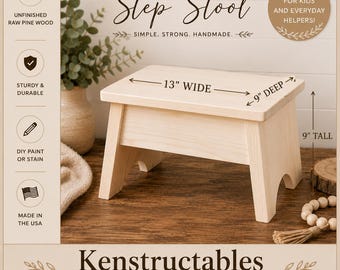 Unfinished Pine Step Stool | Solid Wood Stool for Painting and Staining | DIY Wooden Foot Stool | Bathroom, Kitchen & Kids Helper Stool