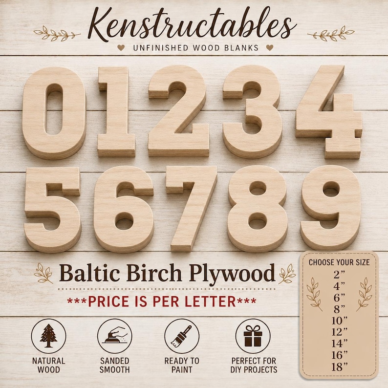 Unfinished Wood Numbers, Custom Wooden Numbers for DIY Project, DIY Wood Crafts, Ideal for Crafting and Gifts, Name Signs