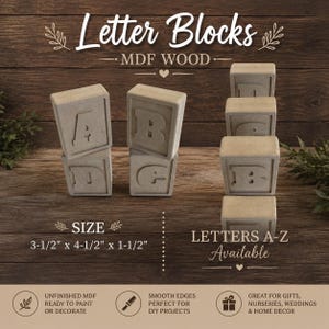 Unfinished Alphabet Blocks | MDF Alphabet Blocks | Blank Wooden Letter Blocks | DIY Craft Blocks | Paintable Nursery Name Blocks