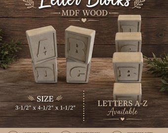 Unfinished Alphabet Blocks | MDF Alphabet Blocks | Blank Wooden Letter Blocks | DIY Craft Blocks | Paintable Nursery Name Blocks