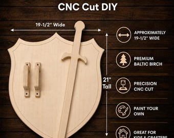 DIY Wooden Viking Shield and Swords Craft Kit, Unfinished Wood, Birthday Party Activity