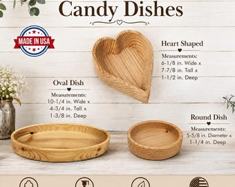 Unfinished Wooden Candy Dish | Heart, Circle & Oval Wood Bowl | Wooden Snack Tray | DIY Candy Dish | Wood Catch All Tray | Paintable Wood