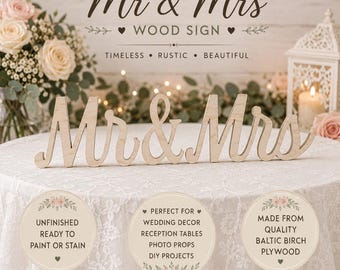Mr & Mrs Wood Sign | Personalized Wedding Table Sign | Wedding Reception Decor | Sweetheart Table Sign | Rustic Wedding Sign