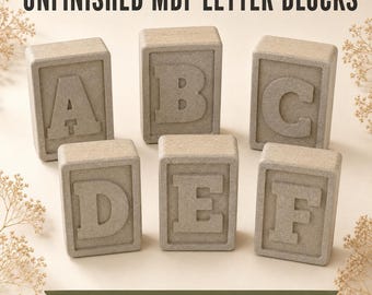 Unfinished Alphabet Blocks | MDF Alphabet Blocks | Blank Wooden Letter Blocks | DIY Craft Blocks | Paintable Nursery Name Blocks