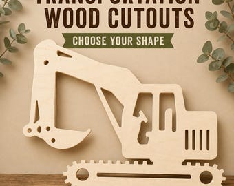 Unfinished Transportation Wood Cutouts | Excavator Truck Tractor Airplane Rocket | Baltic Birch DIY Craft Shapes