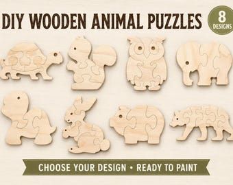 Paint Your Own Wooden Animal Puzzle Set | Montessori DIY Kids Craft Activity | Unfinished Baltic Birch Educational Toy