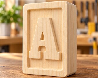 Solid Pine Raised Letter Block, Unfinished Wooden Alphabet Block, Paintable Nursery Name Decor, DIY Wood Letter, 5 Sizes