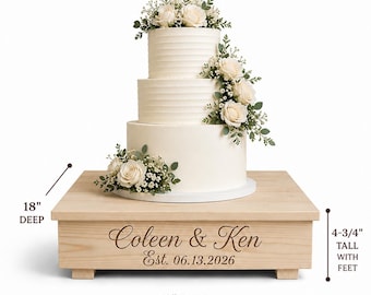 Unfinished Wood Wedding Cake Stand, 18 Inch DIY Cake Riser, Optional Personalized Engraving
