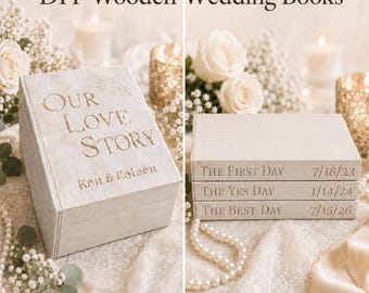 Personalized Wooden Wedding Books Set of 3, DIY Unfinished Wood Wedding Decor, Engraved Love Story Books, Anniversary Keepsake