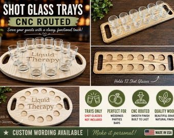 Shot Glass Display Holder | Wooden Flight Board | Glass Serving Tray | Liquor Tasting Paddle | Bar Decor Gift