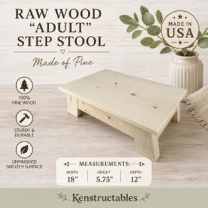 Unfinished Wooden Step Stool | Adult Pine Step Stool | DIY Paint & Stain Stool | Kitchen Bathroom Foot Stool