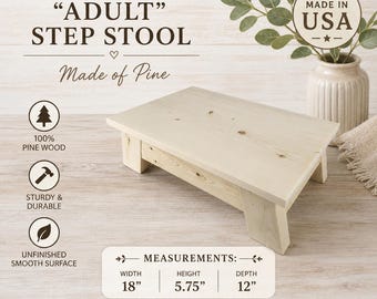 Unfinished Wooden Step Stool | Adult Pine Step Stool | DIY Paint & Stain Stool | Kitchen Bathroom Foot Stool