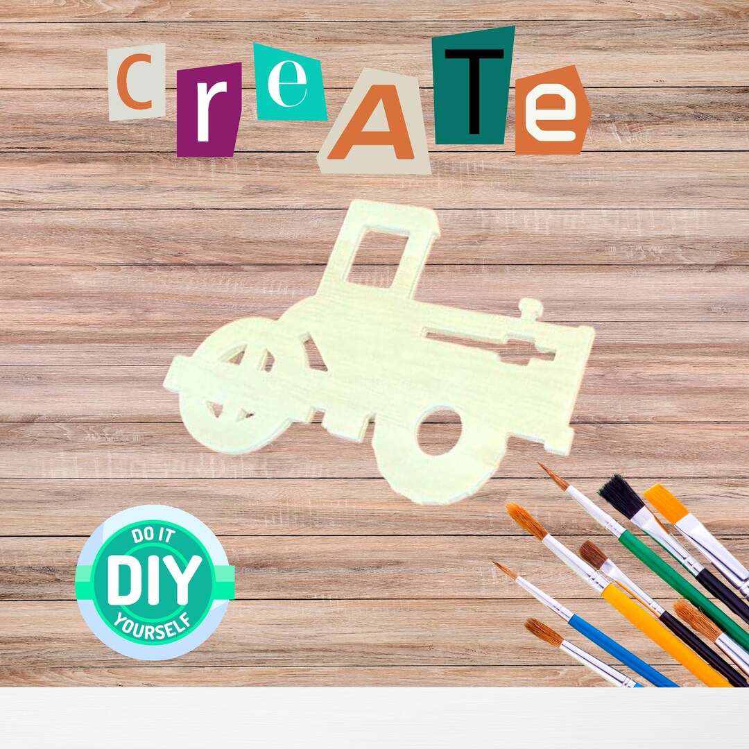 Unfinished Wooden Steamroller Cutout – DIY Craft Project, Nursery Decor ...