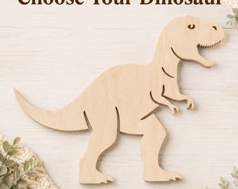 Unfinished Wood Dinosaur Cutout, T Rex Craft Blank, Paintable Baltic Birch Shape, DIY Dinosaur Decor, Choose Size & Dinosaur