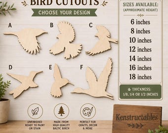 Unfinished Wooden Bird Cutouts | Bird Wood Shapes for Crafts | DIY Bird Blanks | Bird Silhouette | Craft Shapes | Paintable Wood Birds