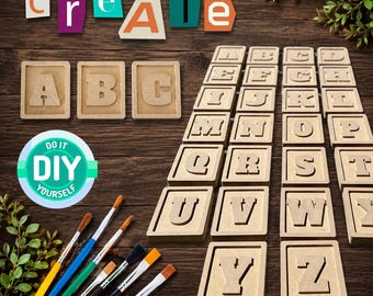 Unfinished Wooden Alphabet Blocks | Blank Wood ABC Blocks | DIY Montessori Nursery Decor | Paintable Wooden Letter Blocks | Baby Shower Gift