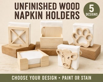 Unfinished Wooden Napkin Holder | DIY Wood Napkin Holder | Paintable Pine Napkin Holder | Farmhouse Kitchen Decor | Choose Design