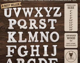 Unfinished Wood Letters – DIY Paint or Stain Wooden Alphabet – Craft Letters for Signs & Decor