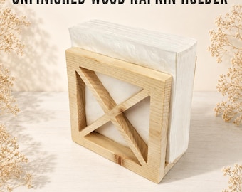 Unfinished Wooden Napkin Holder | DIY Wood Napkin Holder | Paintable Pine Napkin Holder | Farmhouse Kitchen Decor | Choose Design