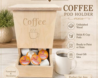 Wooden K Cup Holder | Coffee Pod Holder | Keurig Pod Organizer | Coffee Bar Organizer | Farmhouse Coffee Station | Unfinished Wood