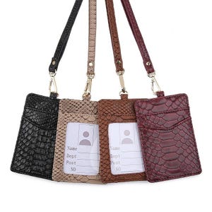 Cartera elegante con estampado de pitón - Juego de tarjetero para identificación y tarjetas de trabajo para mujer con monedero para llaves