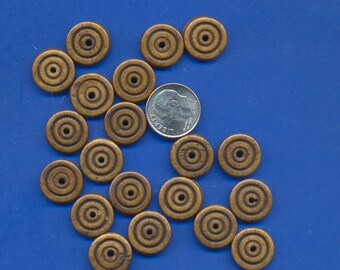 20 Bone Beads, Brown W/Spiral Designs, 15mmx2mm, #299 Brown