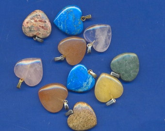 10 assorted gemstone hearts with bails, Lot 113