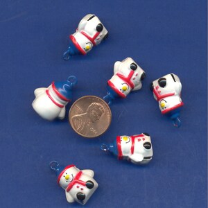 6 Brass and Enamel Bells, Snowman with red scarf,  24x18mm, charm