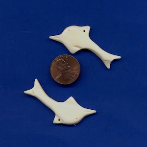 2 Bone Dolphin Beads with designs, Unique