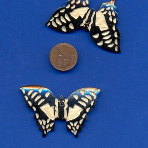 2  Lg Bone Butterfly  Beads, Lot 22,  Hand Carved