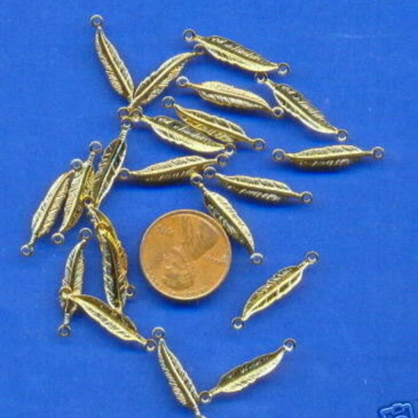 20 Gold Plated Feather Charms 18mm, 2 holes: Beads, Jewelry