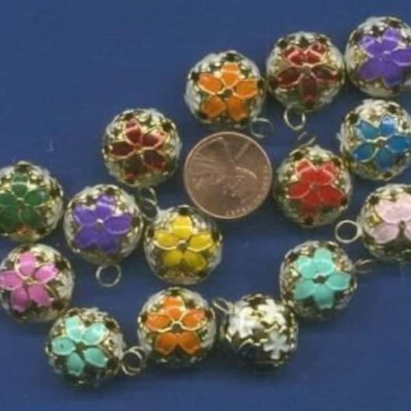 15  Cloisonne Bells,  Assorted Colors, 17mm, Beautiful