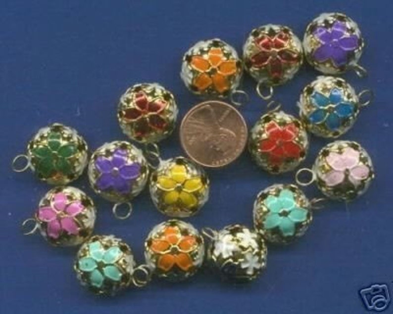 15 Cloisonne Bells, Assorted Colors, 17mm, Beautiful image 1