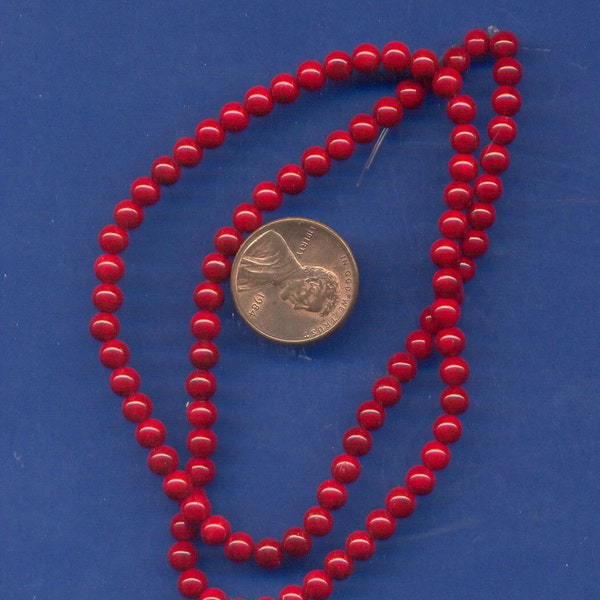 16" Strand 4mm Fossil Beads:  Red