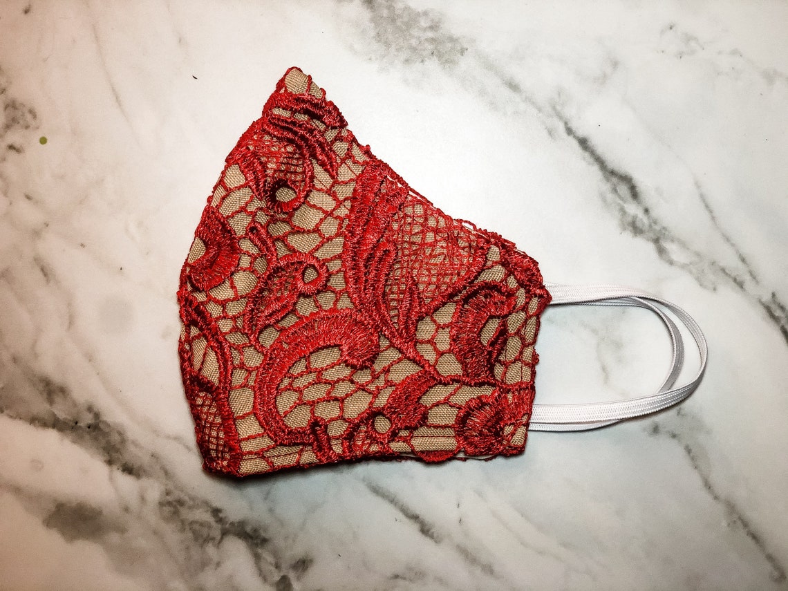 4 Layer Red Lace Cotton Lined Face Masks with removable nose Etsy