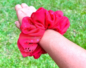 Red Dotted Foil Chiffon Scrunchie, Chiffon scrunchie, hair scrunchie, scrunchies, stocking stuffers, bridesmaids gift, limited edition