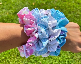 Pink and Blue non-stretch Scrunchie, kids scrunchie, girls scrunchies, adult scrunchie, hair scrunchie, hair fashion, scrunchies, set of 4