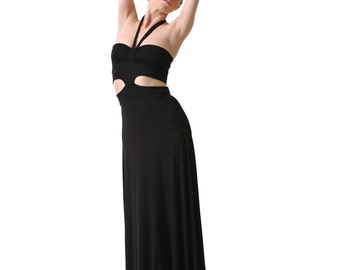 Long A-Line Halter Maxi with side cut outs, maxi dress, black maxi dresses, long dresses, maxi dress, Maxi dresses, long black dresses,