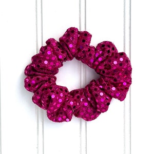 Fuchsia Dotted Foil Scrunchie, cute scrunchies, trendy scrunchies, space bun scrunchies, hair ties, fun scrunchies, pink scrunchies image 8